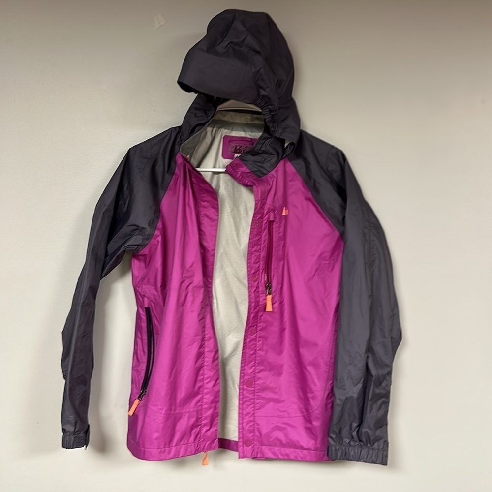 REI Hooded Rain Jacket Nylon Fuchsia Windbreaker hidden hood Coat, XL 18  Great! - Picture 2 of 11